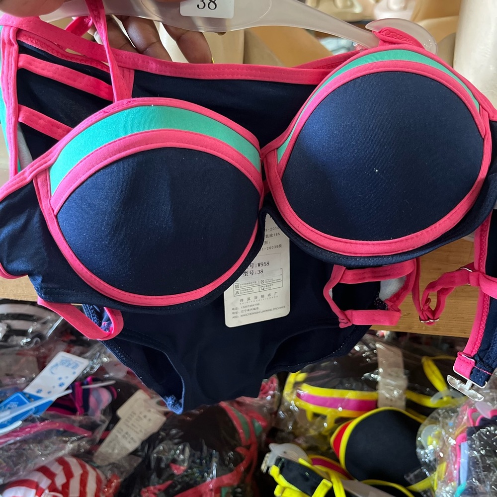Pink and blue bathing suits